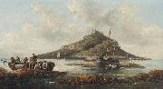 William Tomkins Coastal scene with islet and fishing folk France oil painting artist